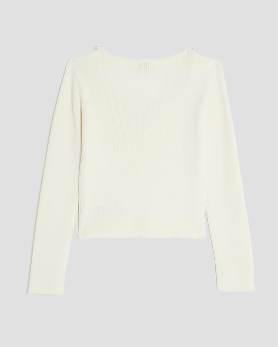 River Island Girls Top Cream Pearl Embellished Long Sleeve - Image 2