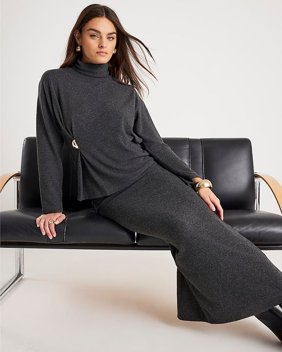 River Island Womens Top Grey Long Sleeve Cosy Gold Detail - Image 2