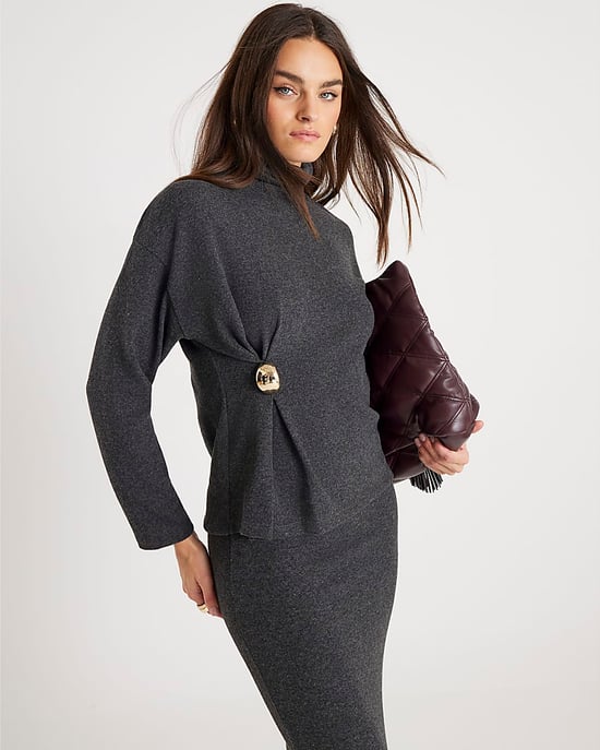 River Island Womens Top Grey Long Sleeve Cosy Gold Detail - Image 4