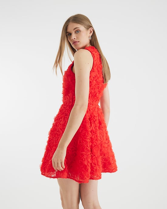 River Island Womens Mini Dress Red 3D Floral Crew Neck - Image 3