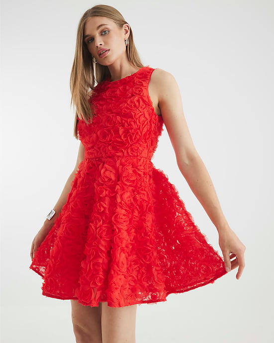 River Island Womens Mini Dress Red 3D Floral Crew Neck - Image 4