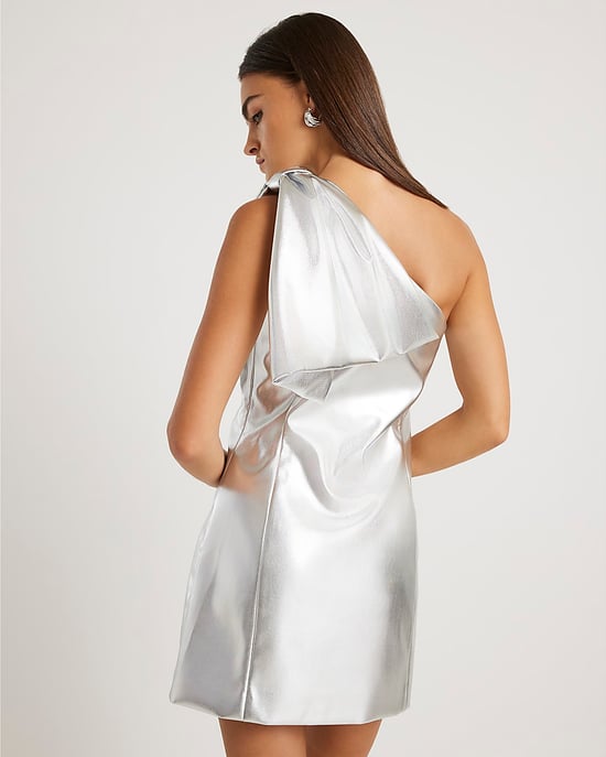 River Island Womens Mini Dress Silver Faux Leather One Shoulder - Image 3