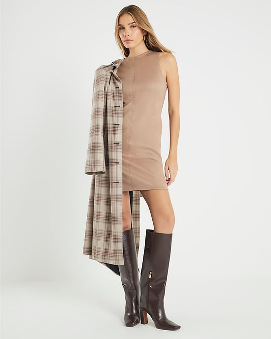 River Island Womens Shift Dress Beige Faux Suede - Image 2