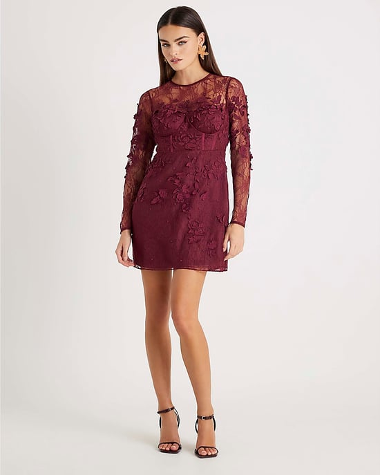 River Island Womens Mini Dress Red Lace Long Sleeve Embellished - Image 2