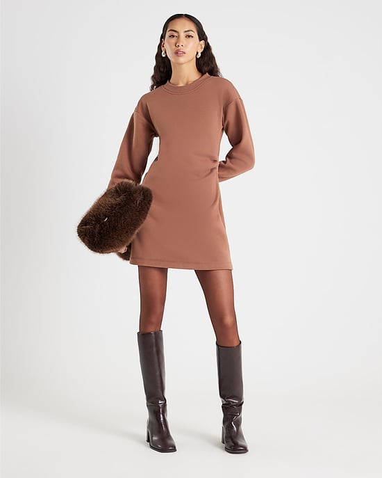 River Island Womens Shirt Dress Beige Drape Sweatshirt - Image 1