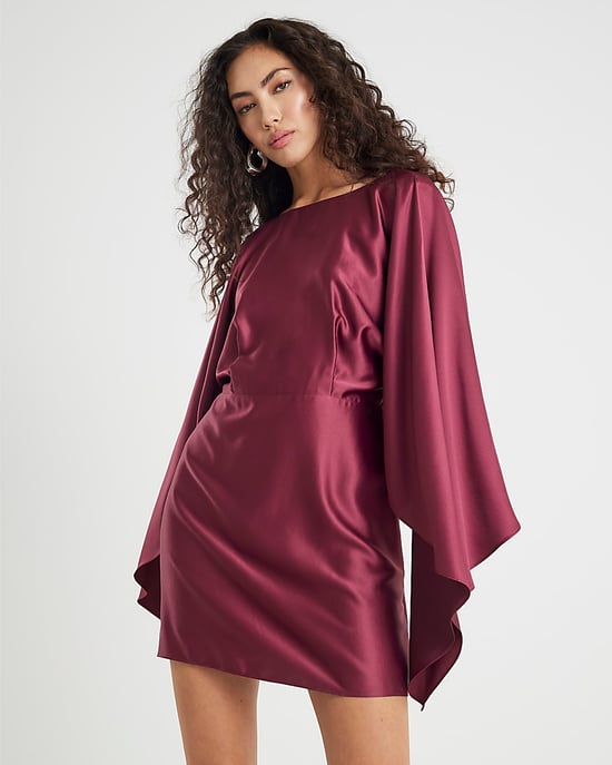 River Island Womens Mini Dress Red Satin Cape Sleeved - Image 1