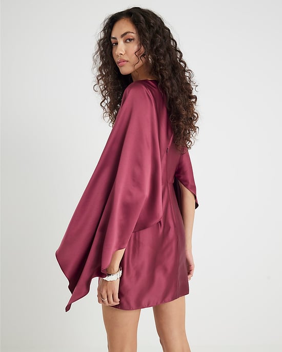 River Island Womens Mini Dress Red Satin Cape Sleeved - Image 2