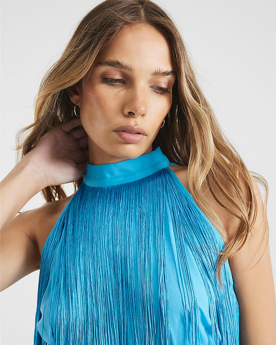 River Island Womens Mini Dress Blue Premium Fringe Sleeveless - Image 3