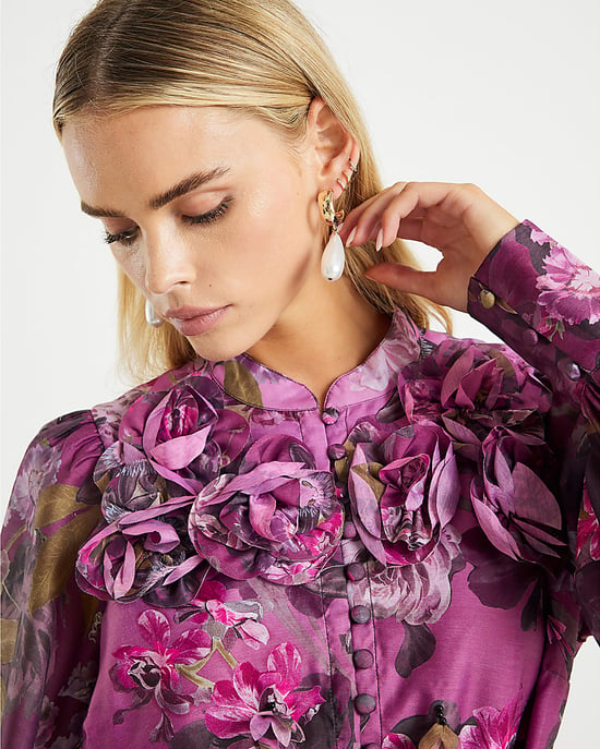 River Island Womens Mini Dress Petite Purple 3D Floral Belted - Image 4