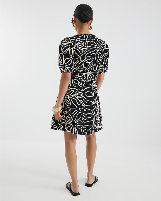 River Island Womens Mini Dress Petite Black Short Sleeve Floral - Image 3