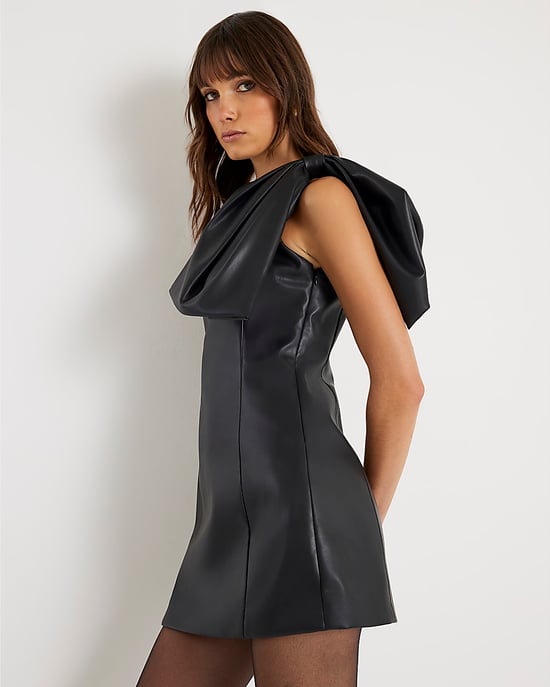 River Island Womens Mini Dress Black Faux Leather One Shoulder - Image 2