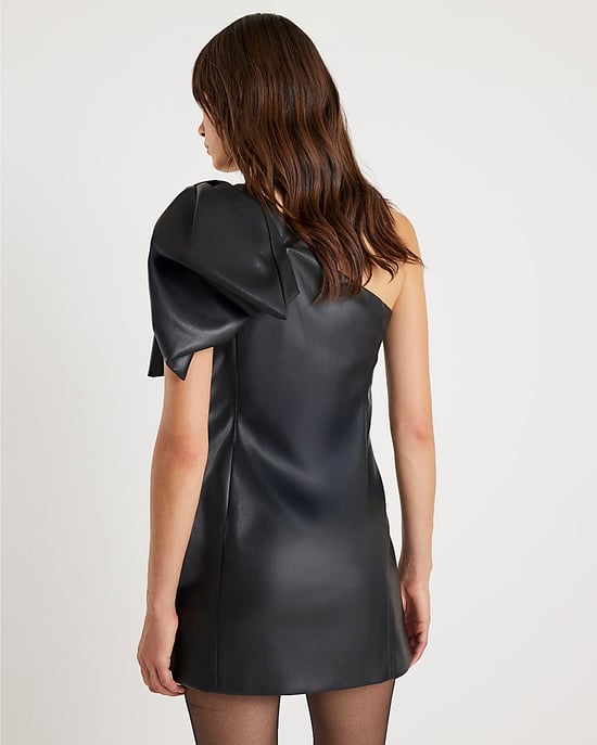 River Island Womens Mini Dress Black Faux Leather One Shoulder - Image 3