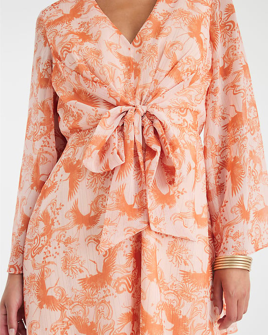 River Island Womens Mini Dress Pink Long Sleeve Tie Front V-Neck - Image 3