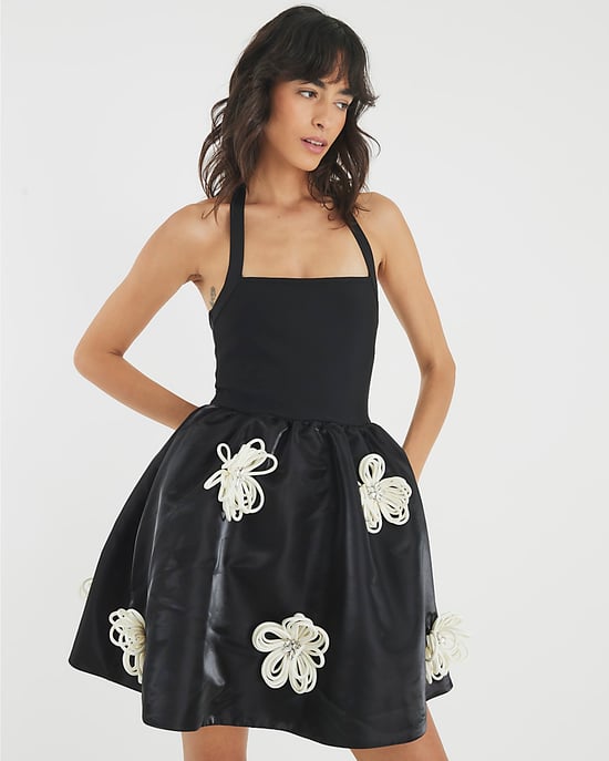 River Island Womens Mini Dress Black Sleeveless 3D Floral - Image 2