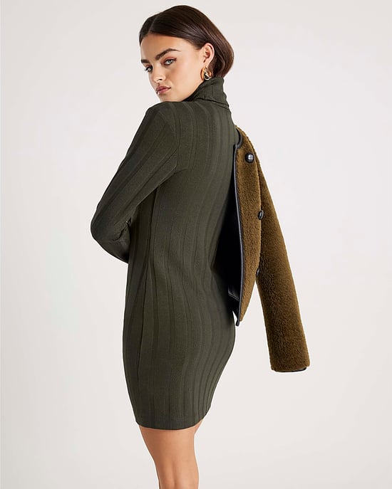 River Island Womens Mini Dress Green Long Sleeve Cosy Wide Ribbed - Image 3