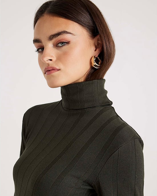 River Island Womens Mini Dress Green Long Sleeve Cosy Wide Ribbed - Image 4