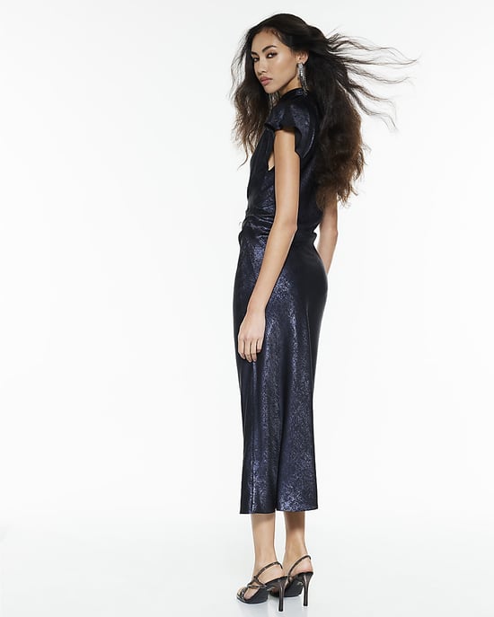 River Island Womens Maxi Dress Navy Metallic Cowl Neck - Image 3