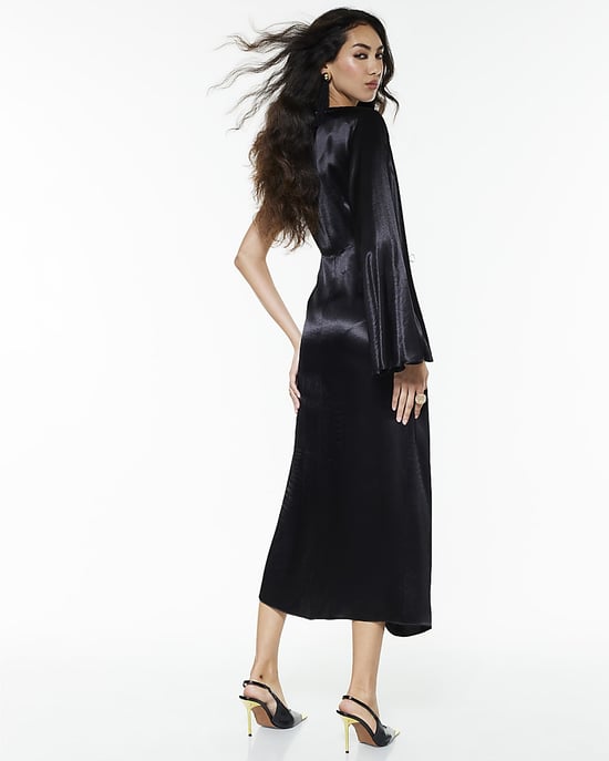 River Island Womens Maxi Dress Black Satin One Sleeve - Image 3
