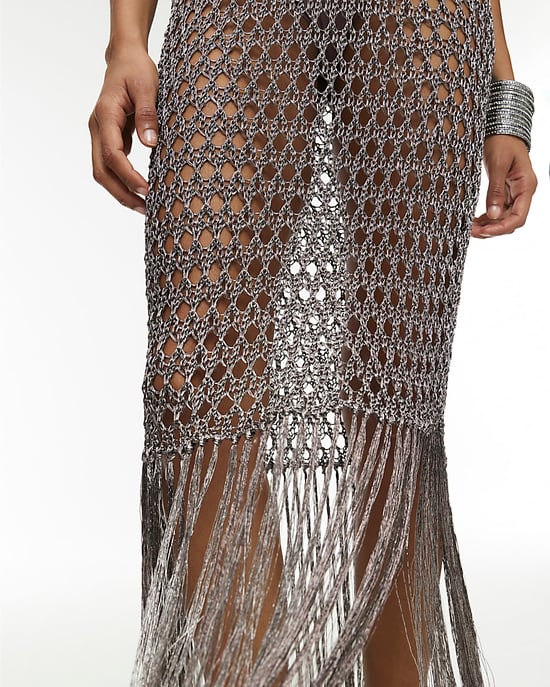 River Island Womens Maxi Dress RI Studio Grey Metallic Crochet - Image 4