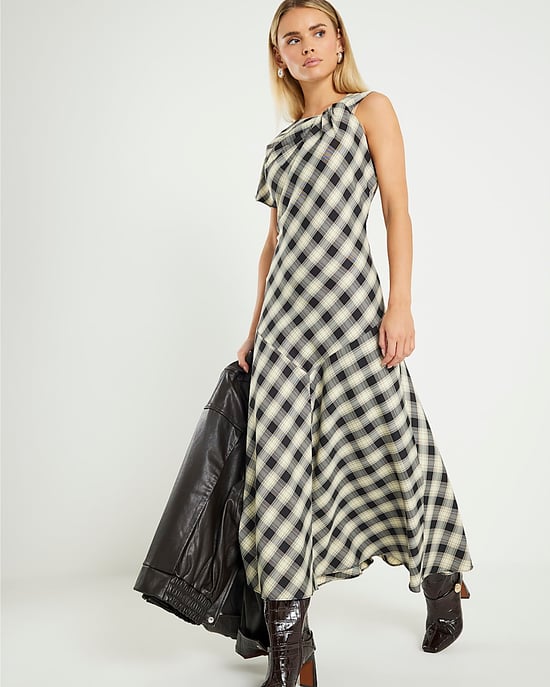 River Island Womens Maxi Dress Petite Cream Check Print Knot - Image 2
