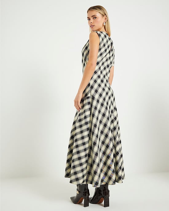 River Island Womens Maxi Dress Petite Cream Check Print Knot - Image 3