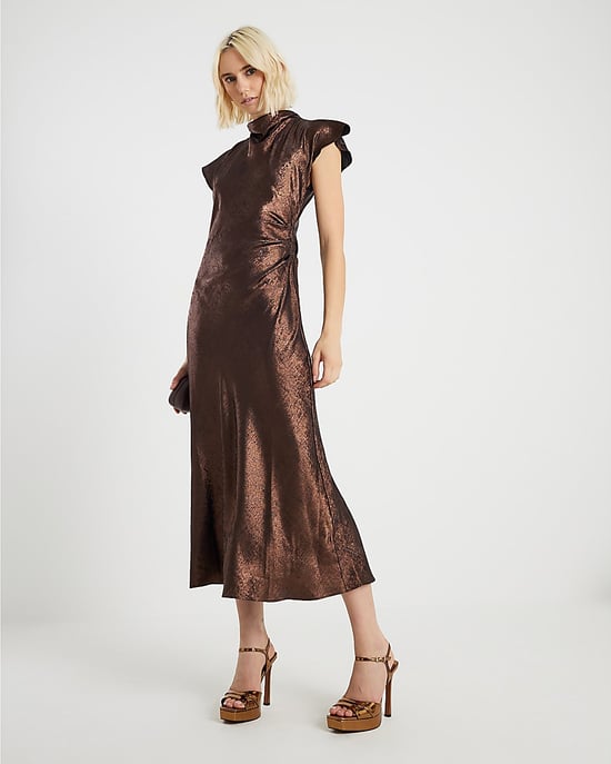River Island Womens Maxi Dress Gold Metallic Cowl Neck - Image 2