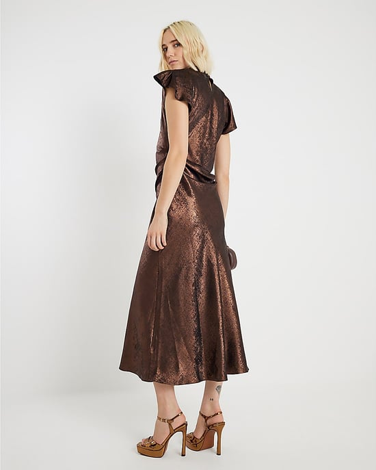 River Island Womens Maxi Dress Gold Metallic Cowl Neck - Image 3