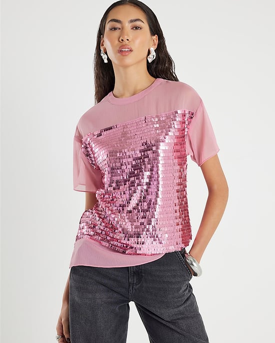 River Island Womens Top Pink Short Sleeve Sequin - Image 1