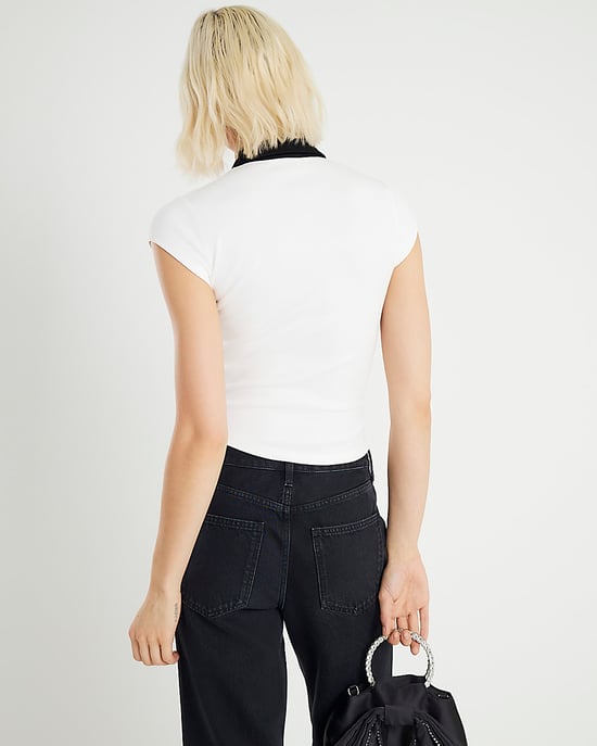 River Island Womens Top White Short Sleeve Bow Neck Fitted - Image 2
