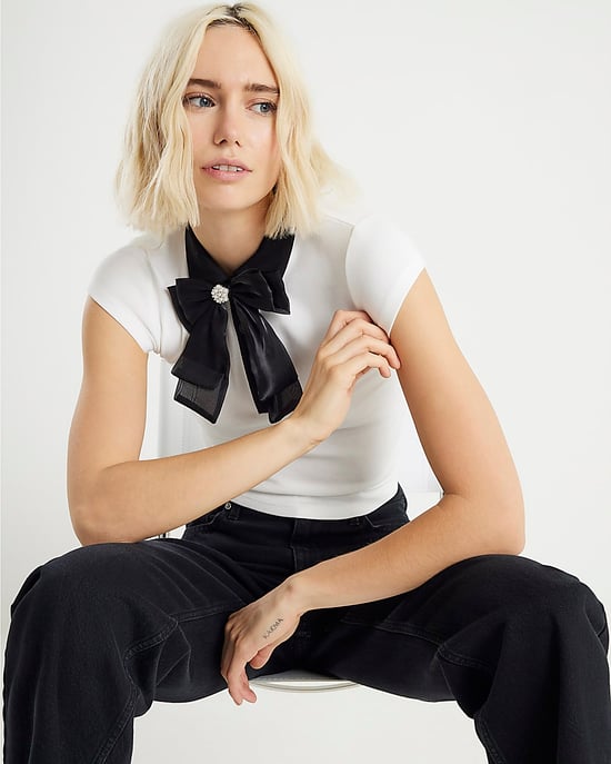 River Island Womens Top White Short Sleeve Bow Neck Fitted - Image 3