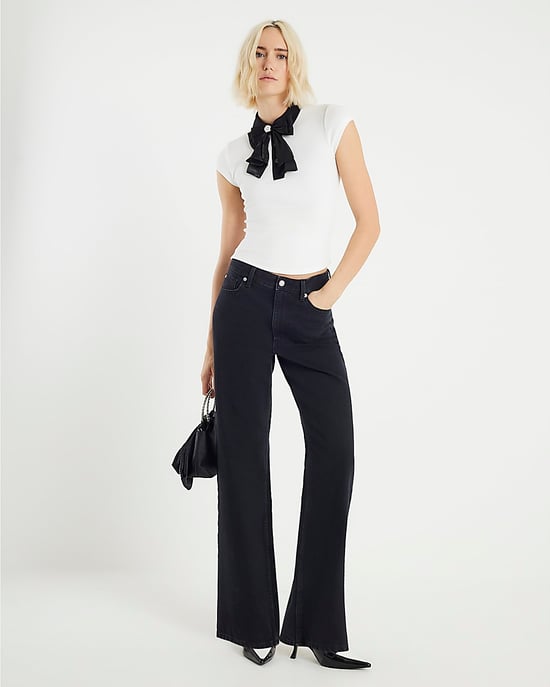 River Island Womens Top White Short Sleeve Bow Neck Fitted - Image 4