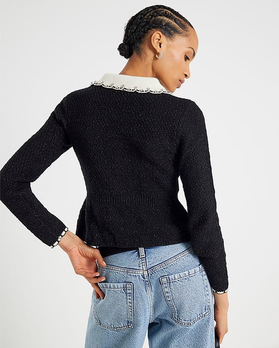 River Island Womens Peplum Top Black Knitted Collared Boucle - Image 3