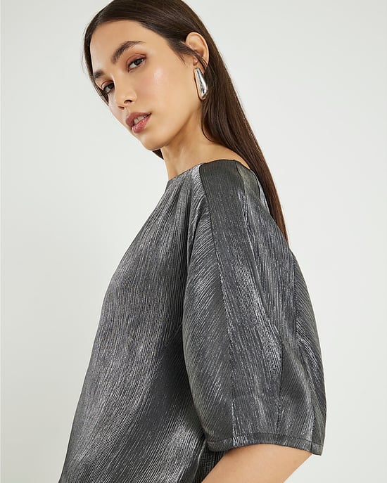 River Island Womens Top Black Short Sleeve Metallic Tailored - Image 2