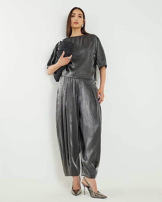River Island Womens Top Black Short Sleeve Metallic Tailored - Image 4