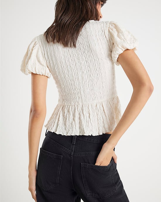 River Island Womens Top Cream Short Sleeve Textured Bow - Image 3