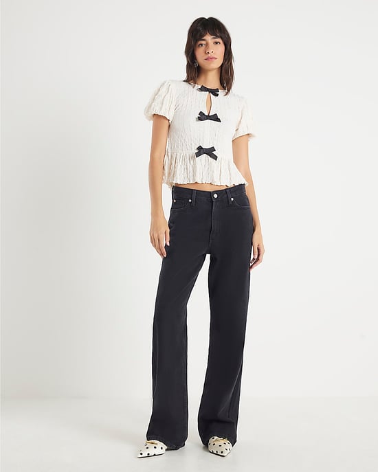 River Island Womens Top Cream Short Sleeve Textured Bow - Image 4