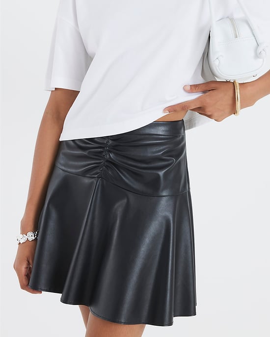 River Island Womens Mini Skirt Black Faux Leather Ruched - Image 1