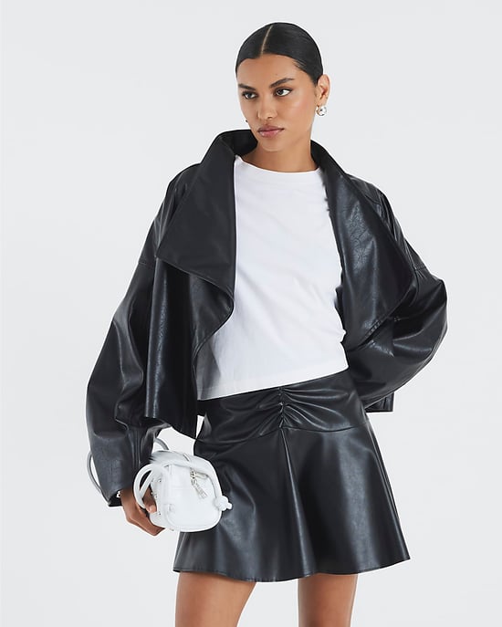 River Island Womens Mini Skirt Black Faux Leather Ruched - Image 2