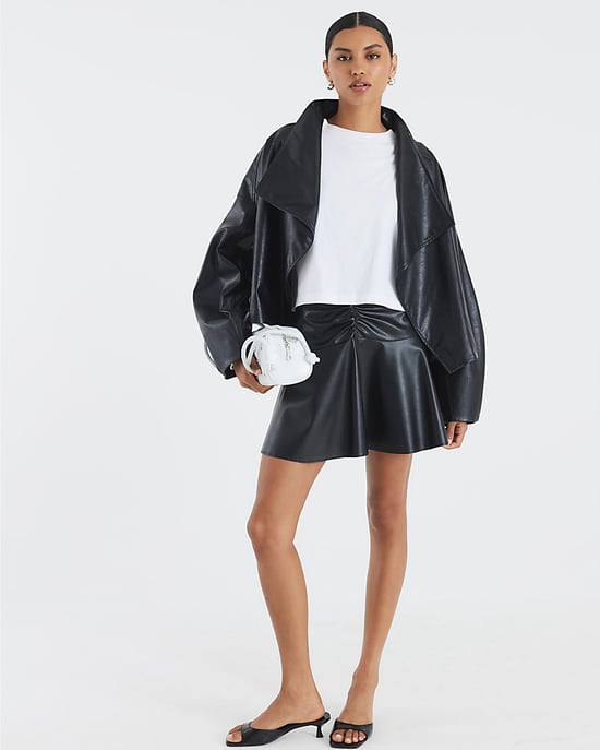 River Island Womens Mini Skirt Black Faux Leather Ruched - Image 3