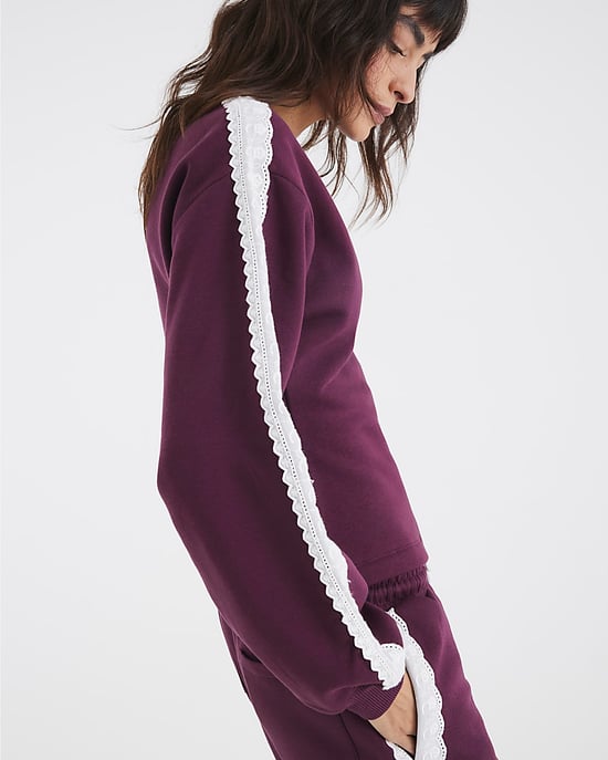 River Island Womens Sweatshirt Red Long Sleeve Lace Trim Cinched - Image 3