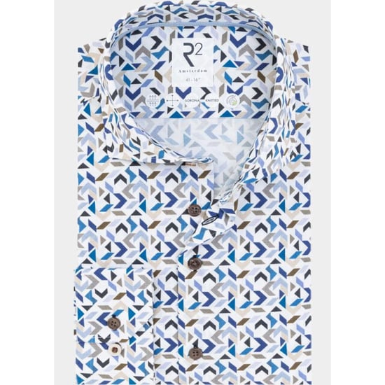 R2 Amsterdam Casual hemd lange mouw blue beige graphic print cott 132.wsp.002/014 - Image 1