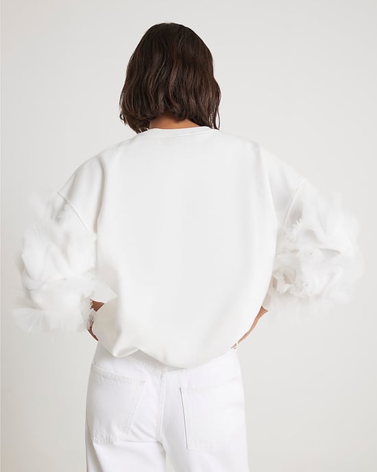 River Island Womens Sweatshirt Cream Ruffle Sleeve - Image 3