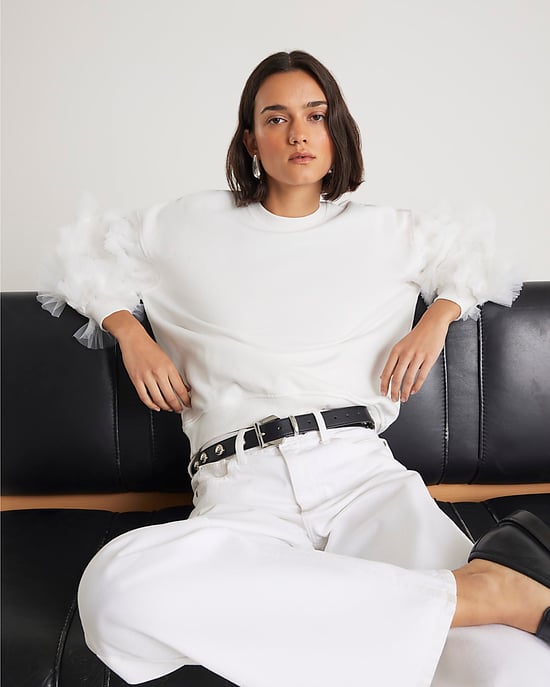 River Island Womens Sweatshirt Cream Ruffle Sleeve - Image 4
