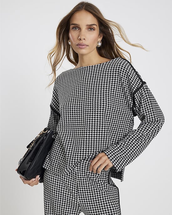 River Island Womens Sweatshirt Black Long Sleeve Dogtooth Print - Image 1