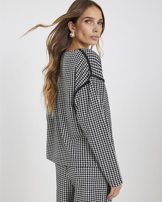 River Island Womens Sweatshirt Black Long Sleeve Dogtooth Print - Image 3