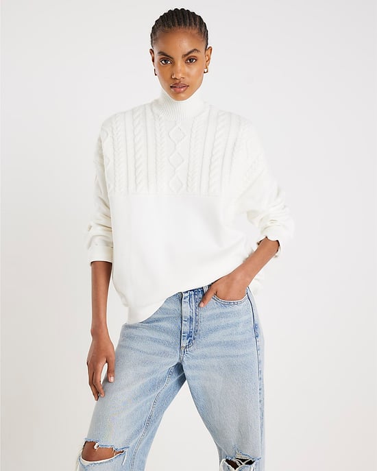 River Island Womens Sweatshirt Cream Knit Mix Roll Neck - Image 1