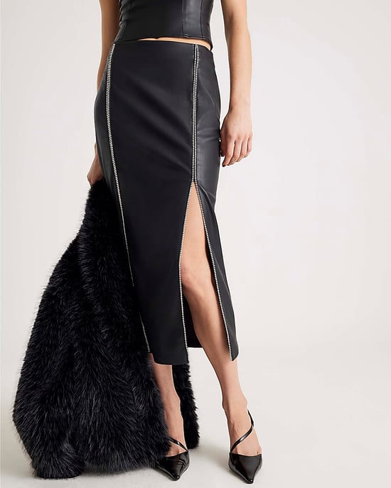River Island Womens Midi Skirt Black Embellished Faux Leather - Image 2