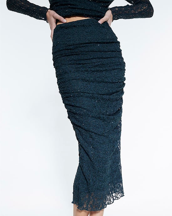 River Island Womens Midi Skirt Green Hotfix Embellished Lace - Image 1