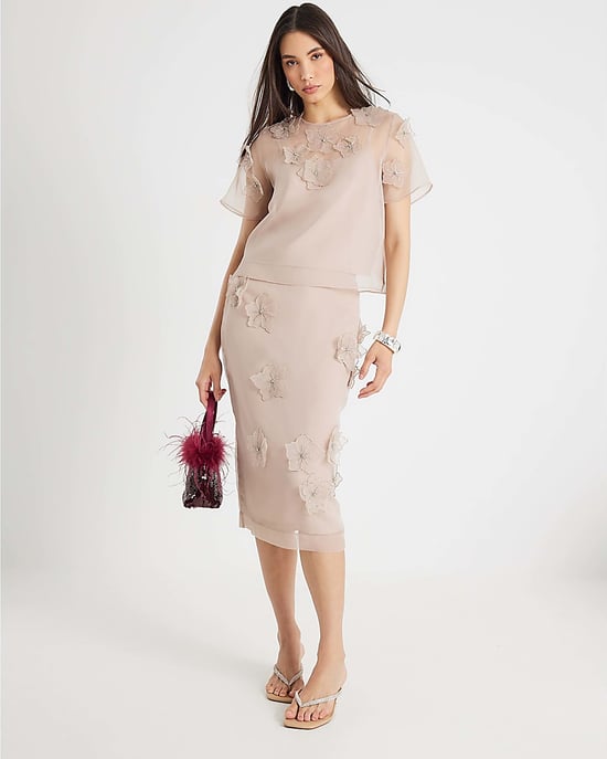 River Island Womens Midi Skirt Pink Organza Flower - Image 1