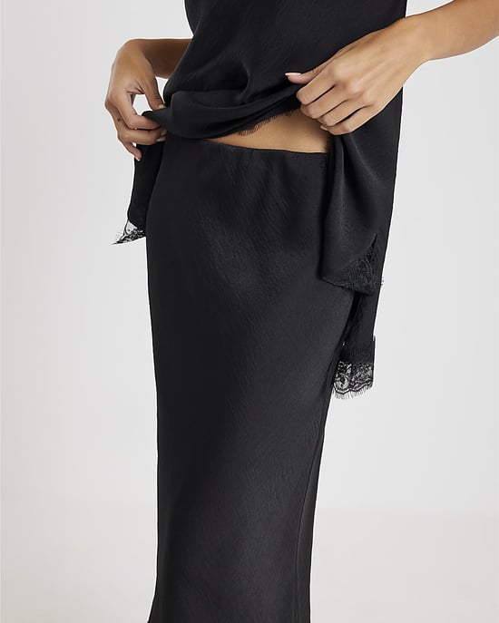 River Island Womens Midi Skirt Black Satin Lace Trim - Image 2